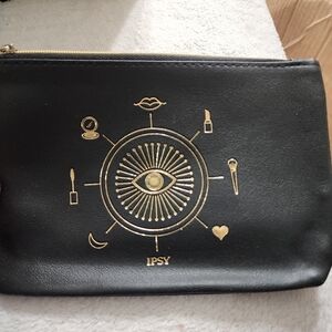 Ipsy Black Pouch with Gold Symbols